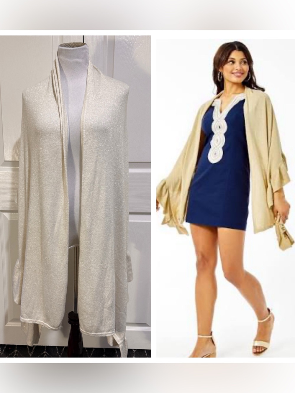 Lilly Pulitzer Marcelle Wrap Sweater Poncho Metallic Gold Cream | One Size